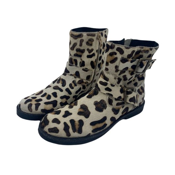 Johnnie b Boden Size 37 (US Size 6)Leather Calf Hair Side Zip Booties, Leopard - Picture 8 of 9
